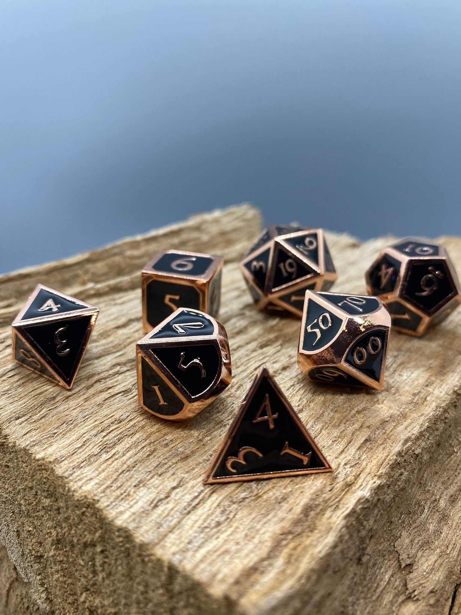 Copper and Black Metal Polyhedral Dice Set.   Complete set. - BeausBricks
