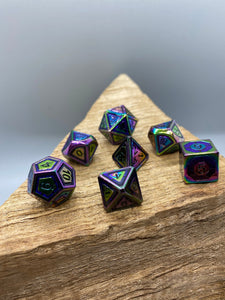 Rainbow Metal Polyhedral Dice Set.   Complete set.