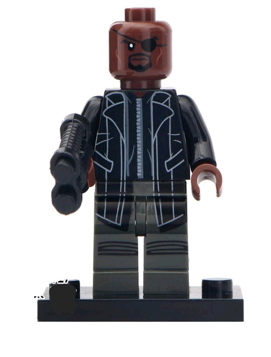 Nick Fury Custom minifigure by Beaus Bricks.   Brand new in package.  Please visit shop, lots more!
